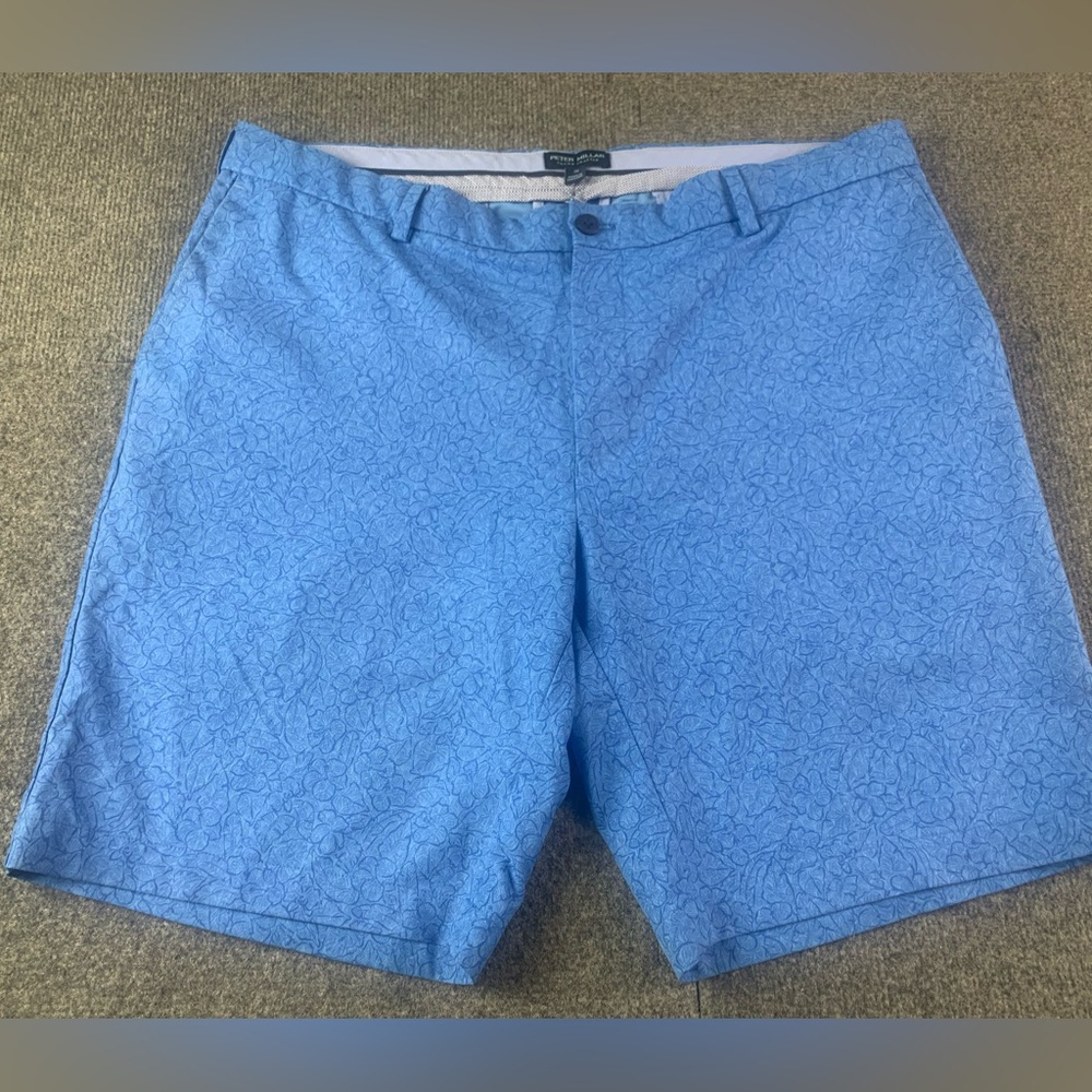 Peter Millar Crown Crafted Mens Flat Front Floral 9" Golf Shorts Size 38 Blue